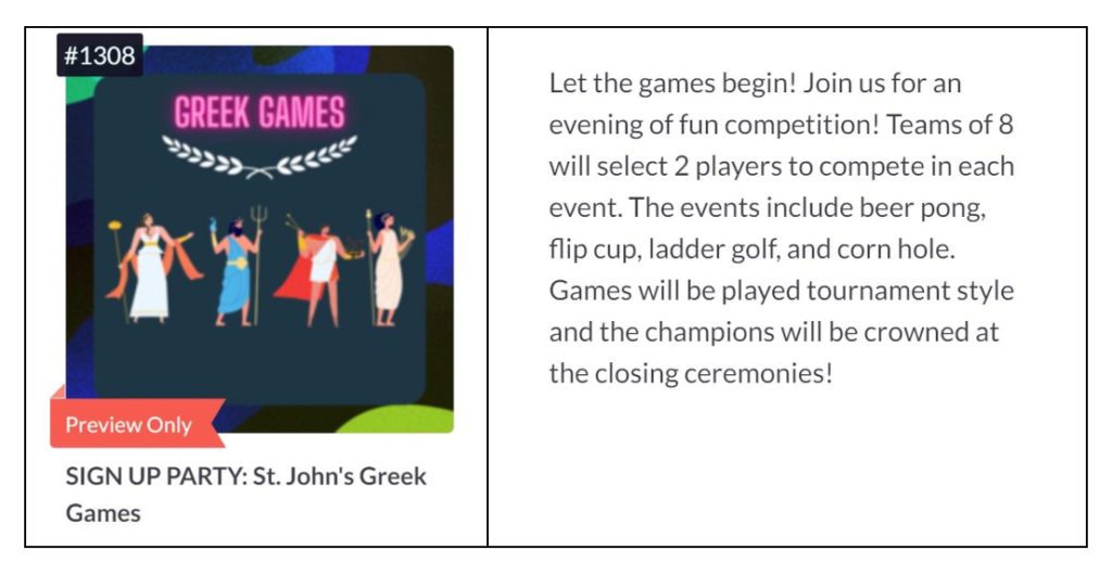 Greek Games School Fundraiser Sign-Up Party