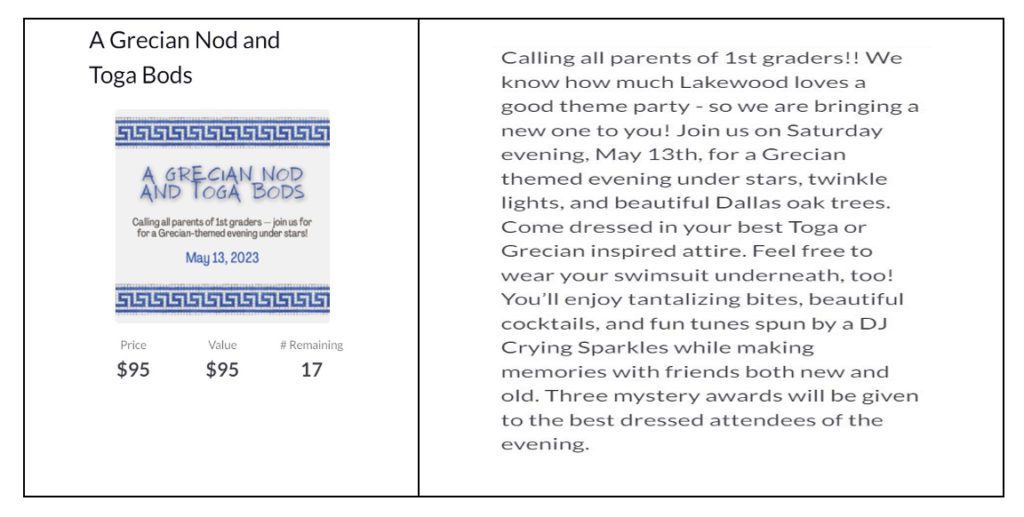 Grecian Themed  Sign-Up Party For Parents