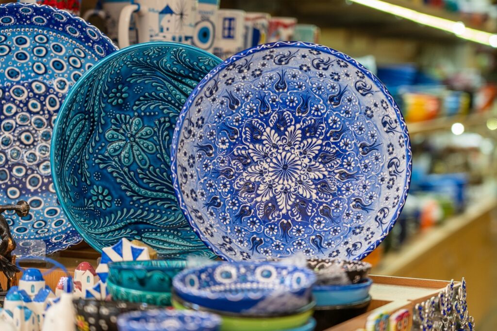 Traditional colorful Greek ceramic plate. Kos island, Greece.