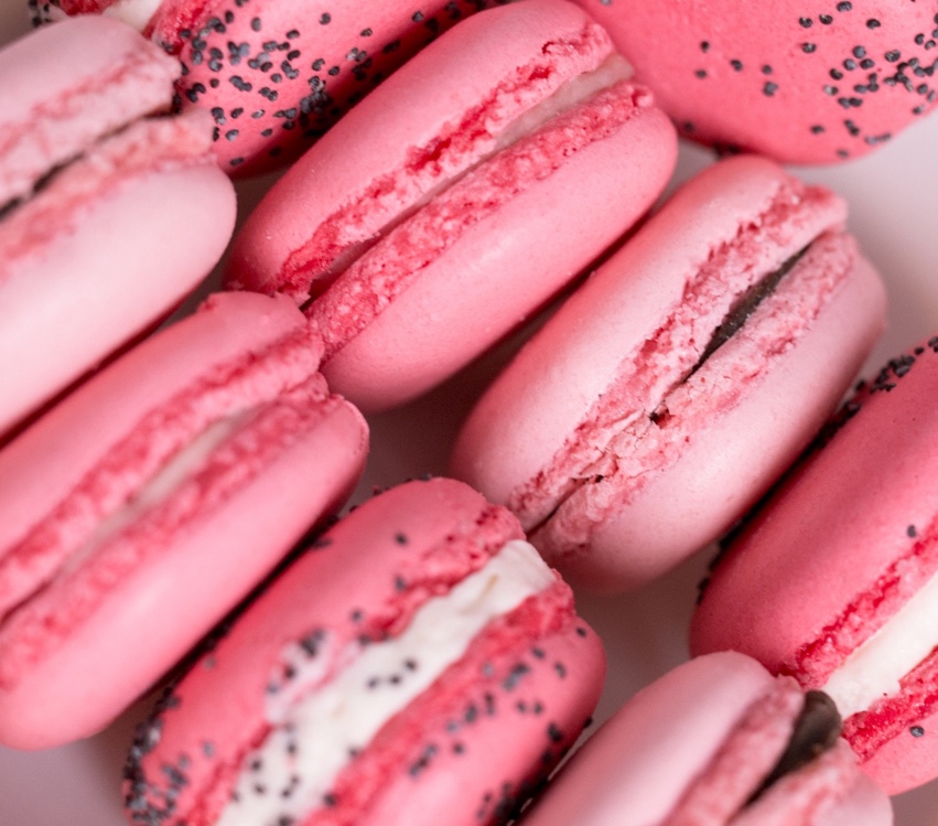 A group of pink macaroons