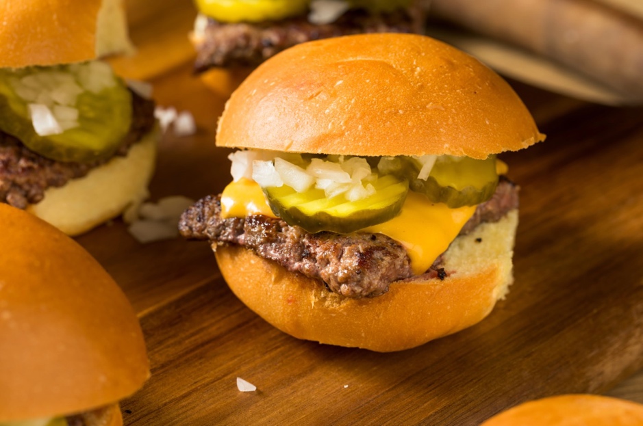 Cheeseburger sliders are a great food idea for a wedding theme fundraising event