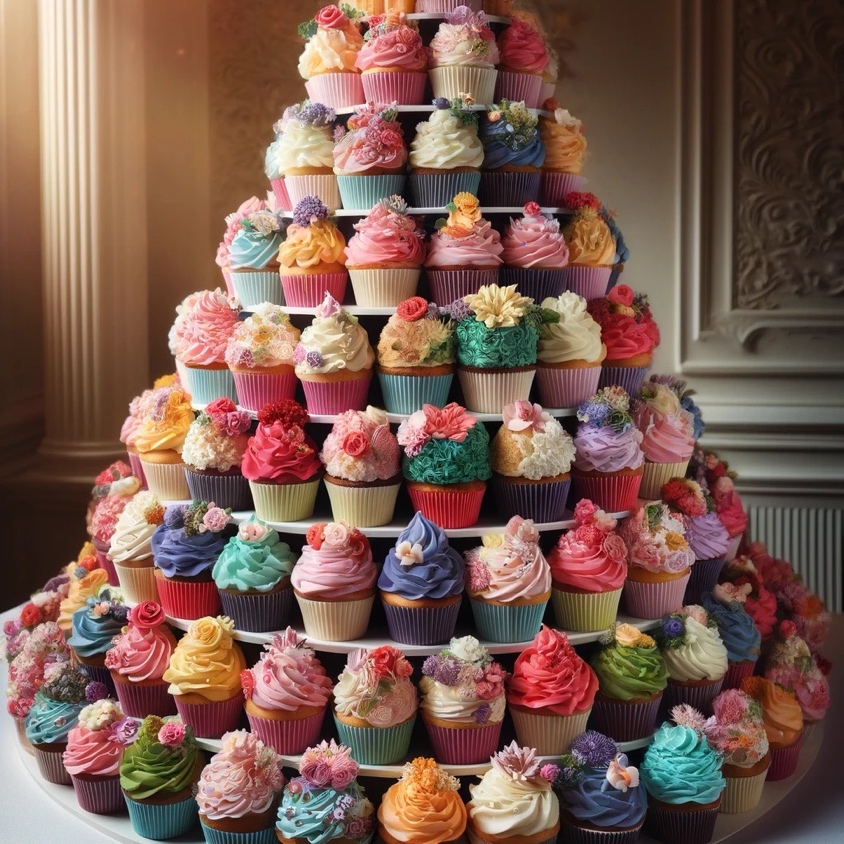 A cupcake tower is a great food idea for a wedding theme fundraising event

Description automatically generated