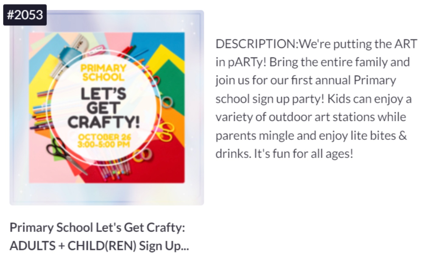 Arts and craft experiences are popular family and kid-oriented sign-up party ideas.