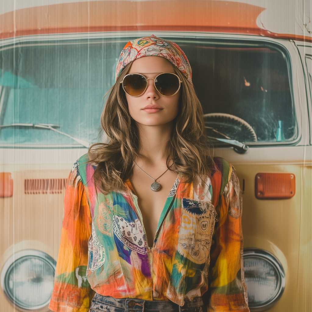 A person in sunglasses and a bandana standing in front of a van