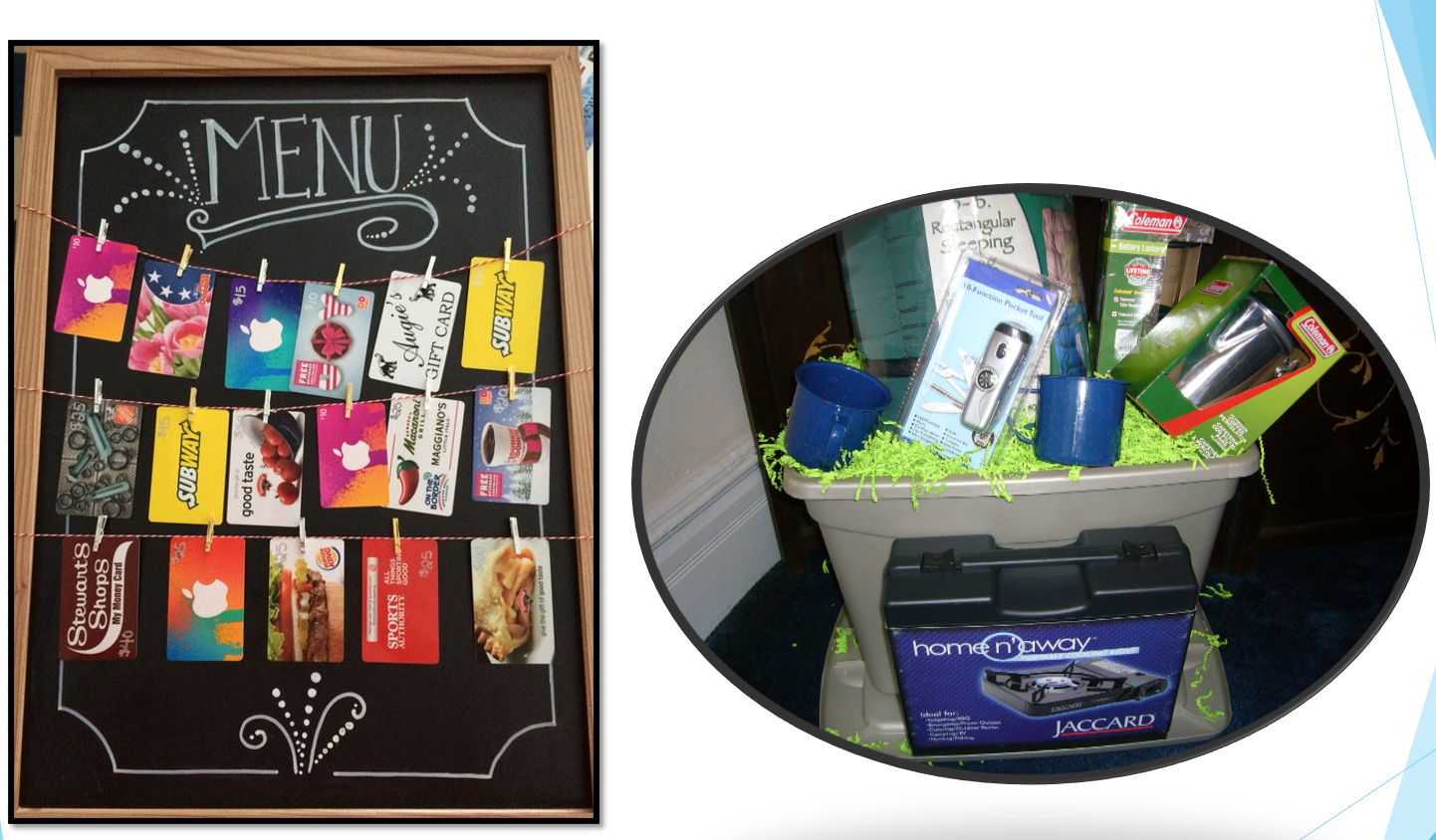 A blackboard with a chalkboard and a menu board make a great way to display your auction items.