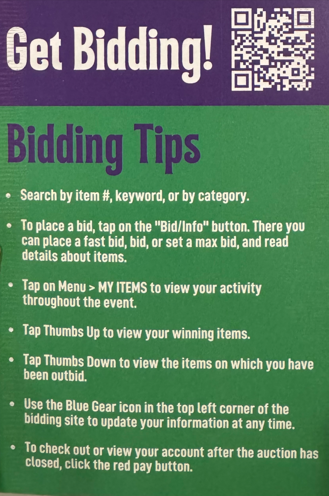 Use signage and volunteers to simplify bidding for your auction. 