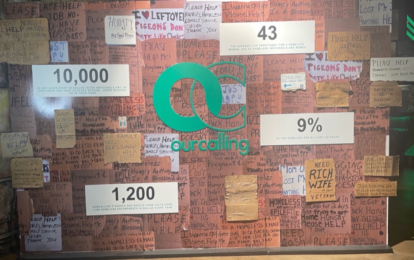 A bulletin board with notes and words for a fundrasing auction