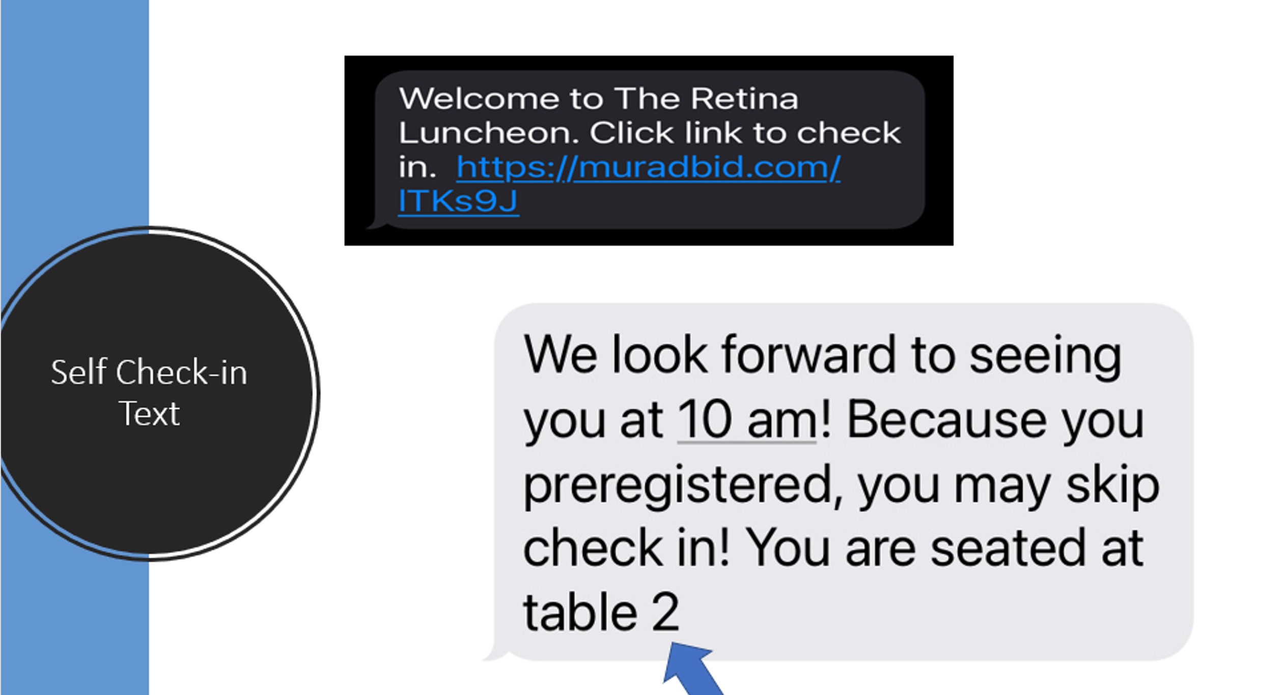 A auction self check in chatbot with a message