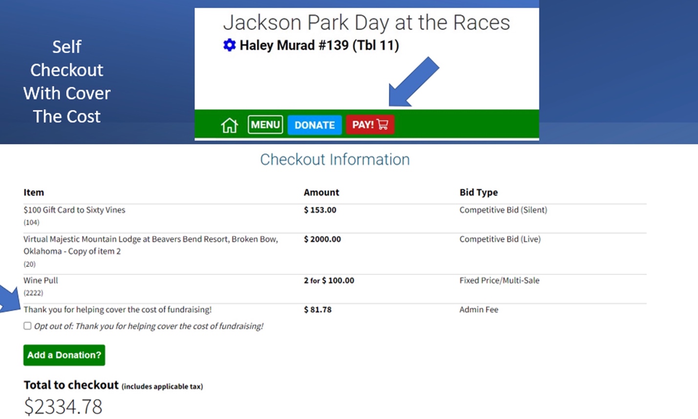 A screenshot of a auction event slef checkout computer screen